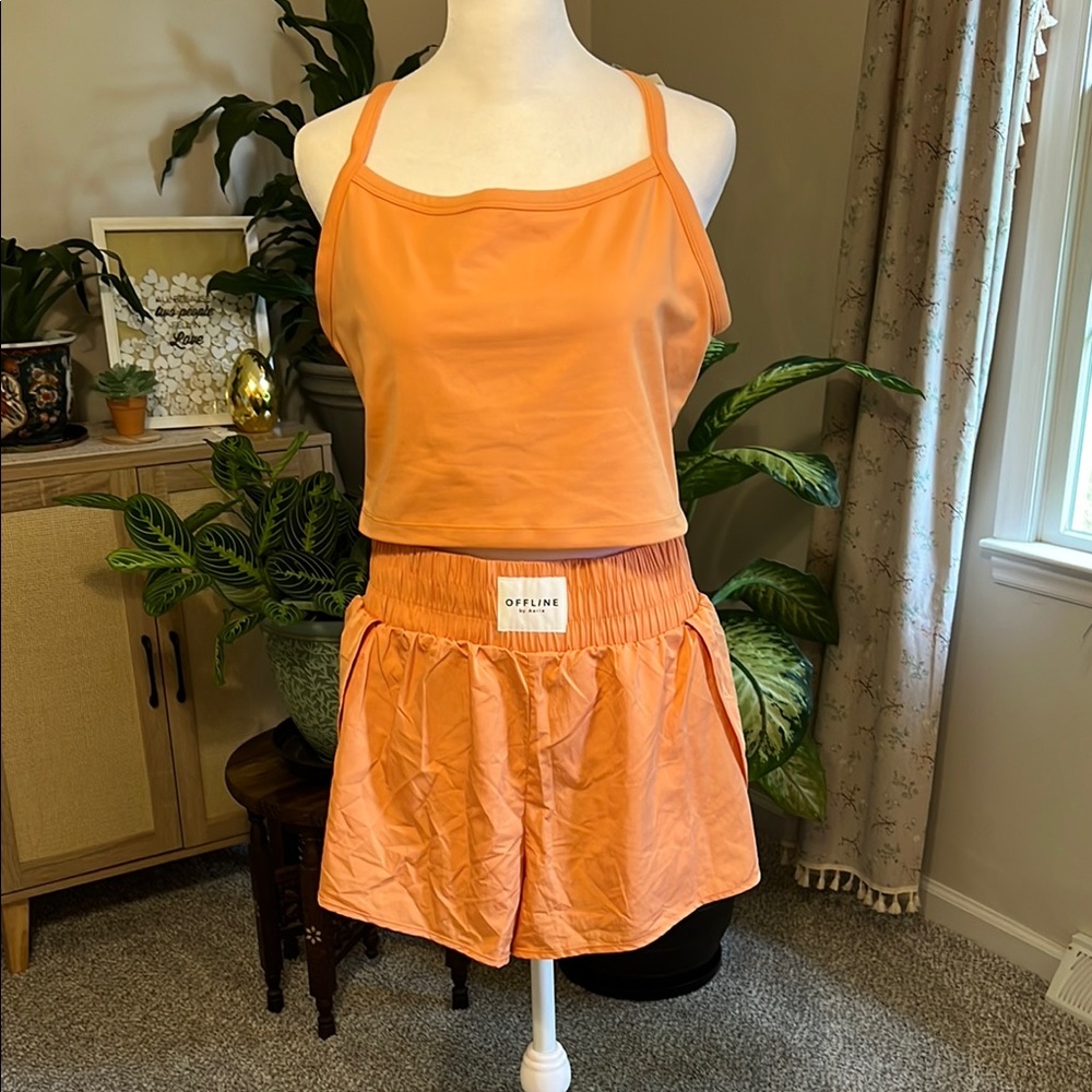 Aerie Orange Tank Top and Shorts Set